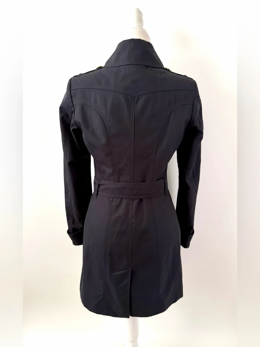 BURBERRY | Double Breasted Navy Cotton
Trench Coat Gold Buttons Belted US 6 - Picture 4 of 8